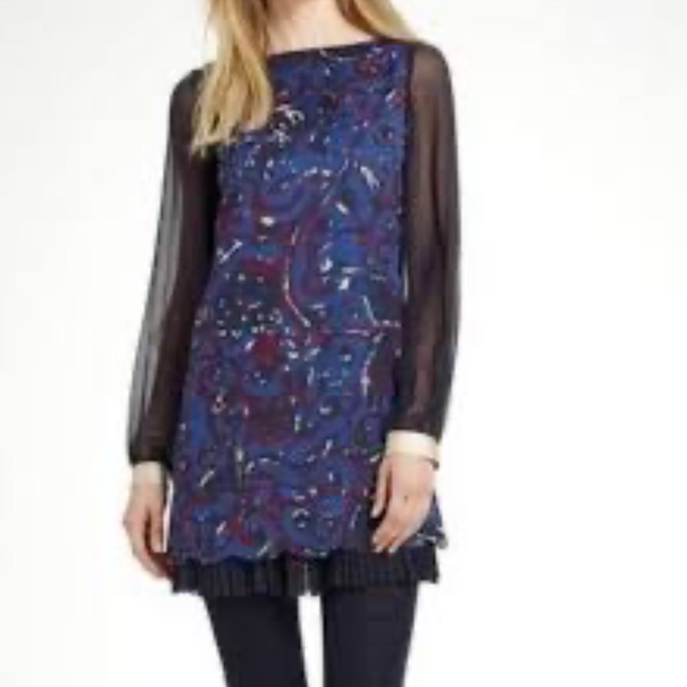Tory Burch Women's Dorrance Midi Dress Blue Long Sleeve Size 2 Casual